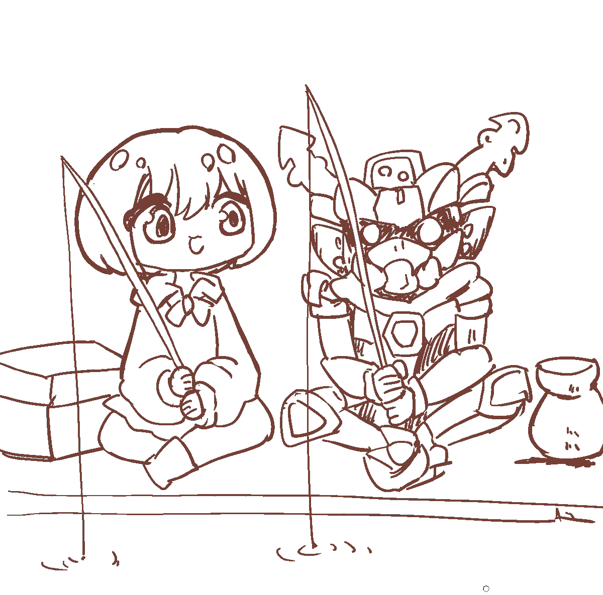 釣りをするガンダム 