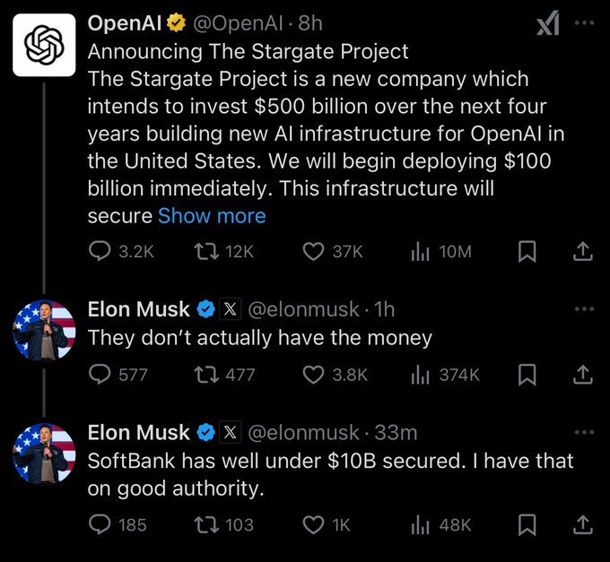 Prolotario1's tweet image. I told you all. 

When did I lie to you?

How many times does this needs to happen?

Sam Altman 

Harry Ellison 

Masayoshi Son

All three were blowing smoke up your a**. 

Why do you think I told you yesterday that they all kept looking at D. Trump for his reassurance about the…