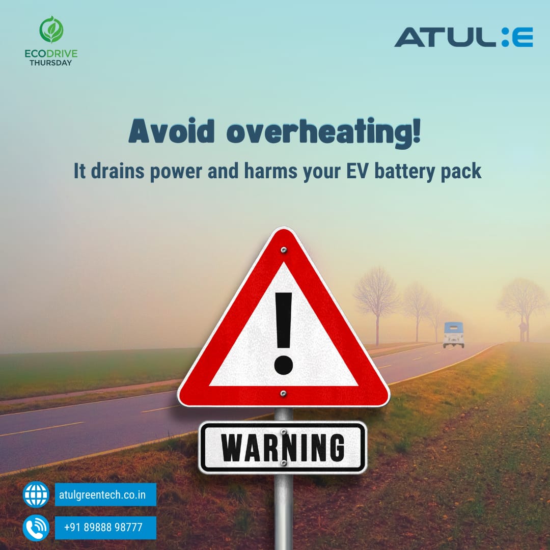 AtulGreentech's tweet photo. Excessive heat can drain your EV’s power and lead to long-term damage. Keep your battery cool by charging in a shaded area and monitoring charging times. A cooler battery means better performance and longer life! #AtulGreentech #GreenMobility #Sustainability #EcodriveThursday https://t.co/NDWUzhtCFh