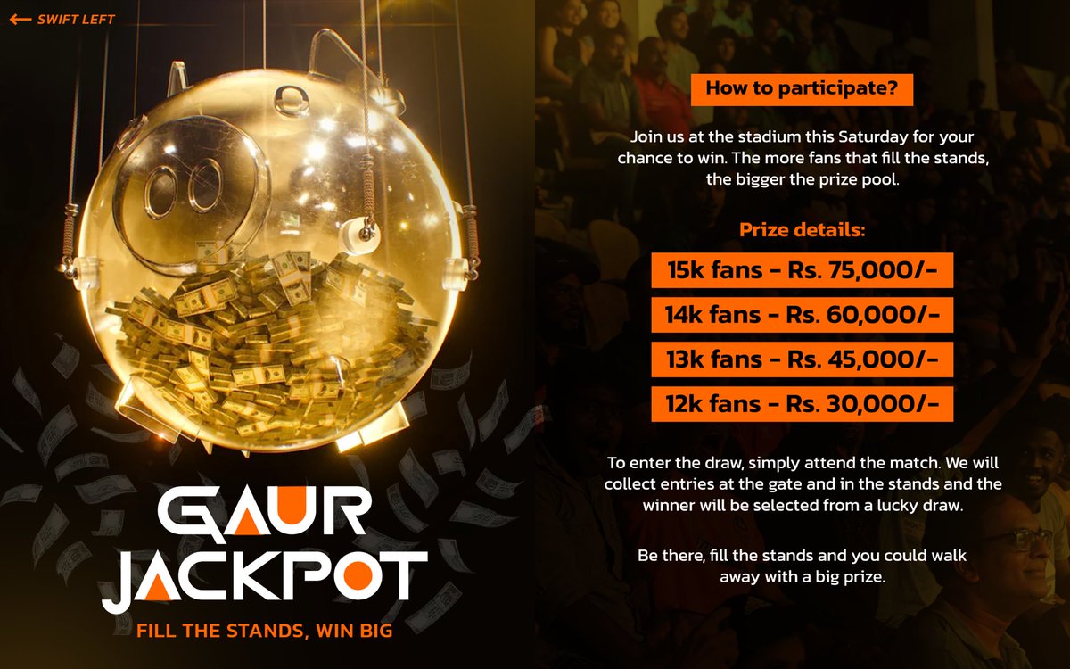 A one of a kind Jackpot awaits you, Gaurs! 🏟️💰

Attend #FCGCFC and cheer for the boys on Saturday at the Fortress and stand a lucky chance to walk home with the grand prize! 🔥🤩

Get your tickets now! 🎟️
insider.in/isl-2024-25--f…