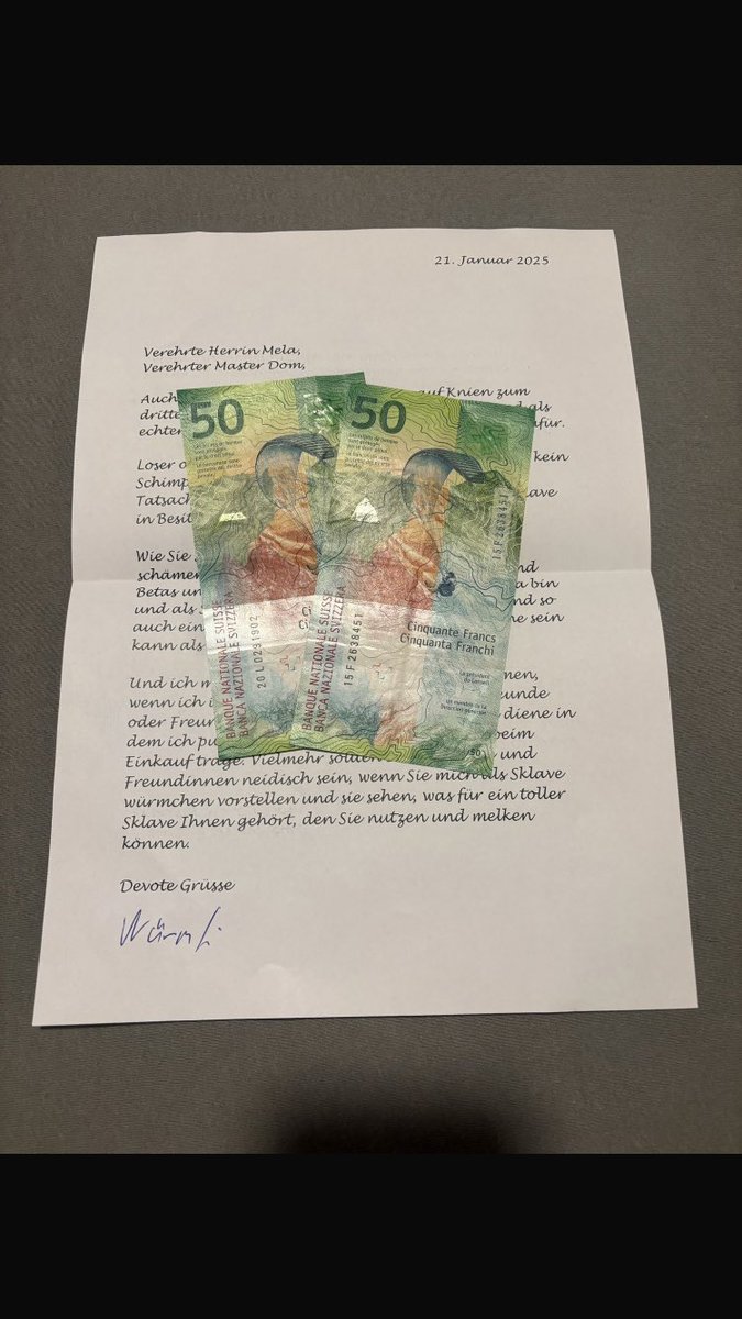Wir haben gerade einen Cashbrief von einem langjährigen Sklaven <a href="/echter_loser/">Echter Loser</a> erhalten. 💸
Jahre des Gehorsams und der Hingabe zahlen sich aus. Du weißt, wer die Kontrolle hat.
Dieser Brief ist mehr als nur Geld – er ist ein Zeichen seiner totalen Unterwerfung und des Vertrauens.