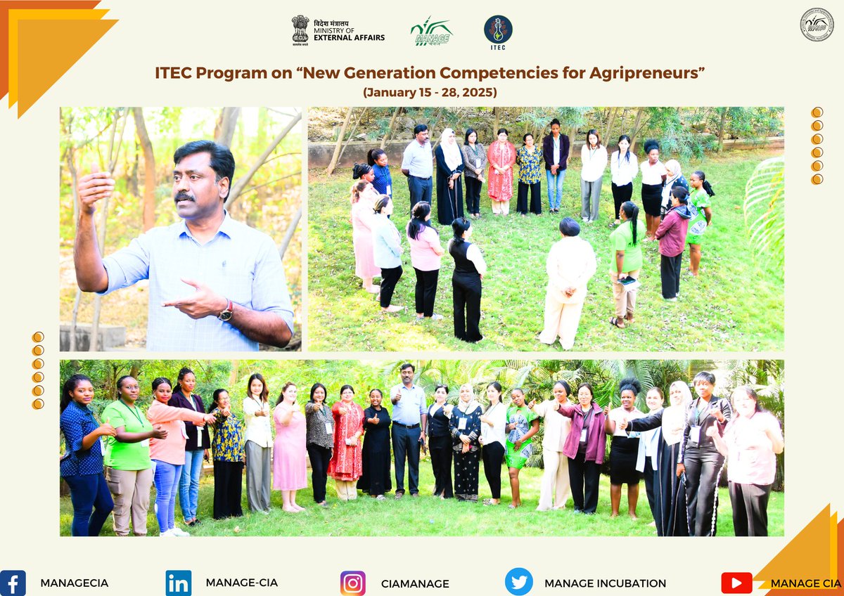 CiaManage's tweet image. Day 5 Highlights – ITEC Program
The ITEC participants had a session with Dr. Saravanan Raj, Director (Agricultural Extension) and CEO of MANAGE CIA. T-Hub, a Government of Telangana initiative nurturing startups, to explore its ecosystem and support services. #THub #ICRISAT