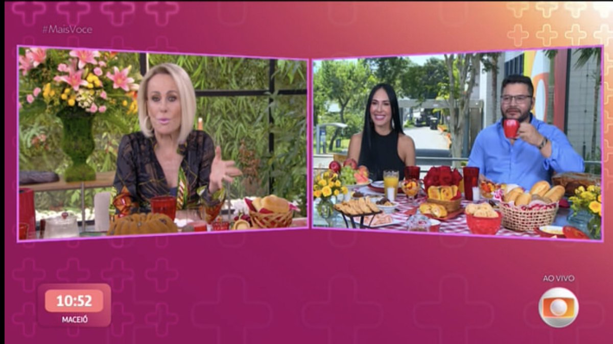 Bom dia, amores! O #MaisVocê começou e nosso casal já está prontíssimo para bater um papo com a Ana Maria no “Café com Eliminado”! ❤️