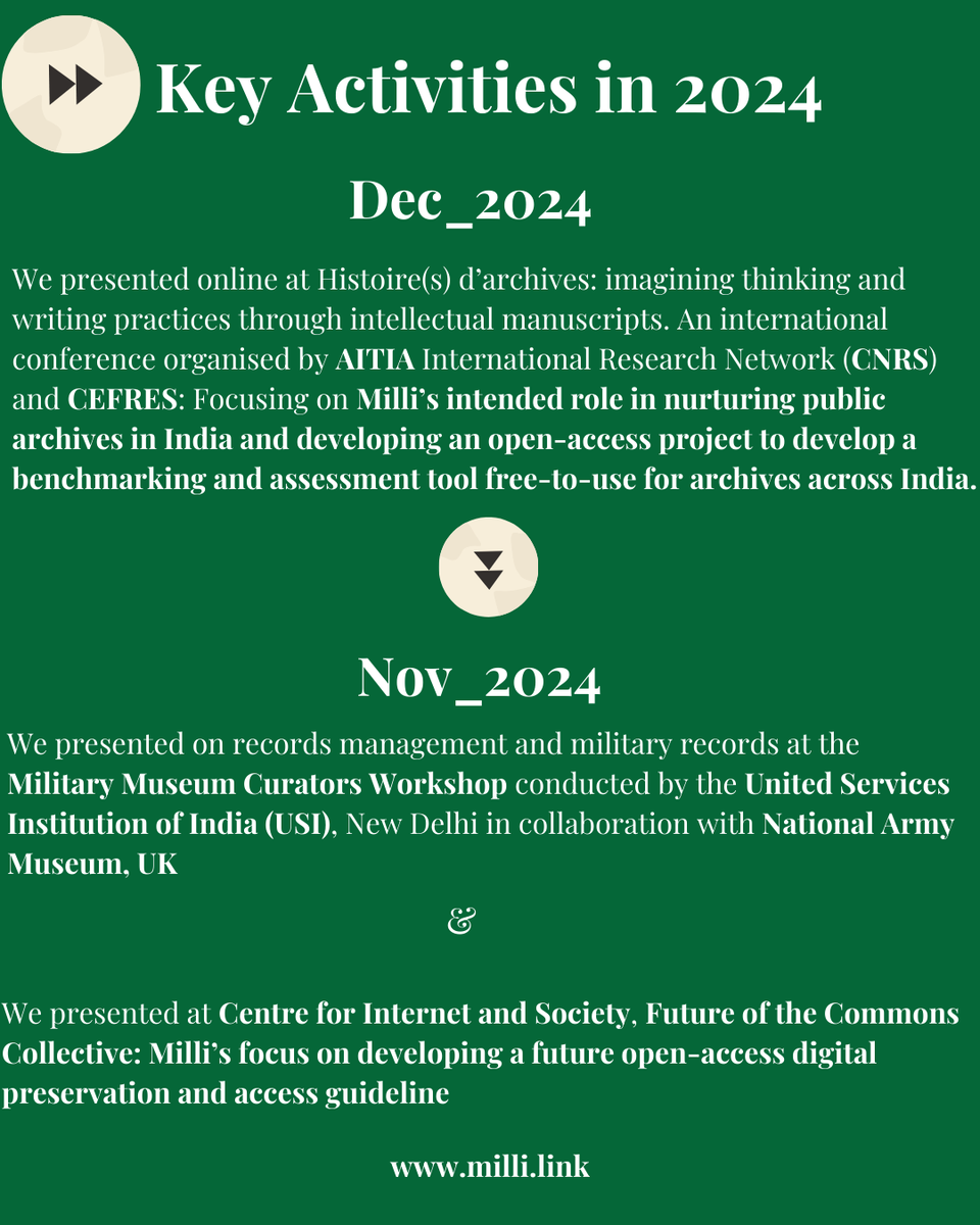 ArchivesMilli's tweet image. Let&apos;s Rewind ⏪⏪ 
Check out all the key activities of Milli in the year of 2024.
We presented on various key topics at national &amp;amp; international level conferences &amp;amp; workshops.
To know more about Milli&apos;s activity, please visit milli.link.

#milliarchivesfoundation