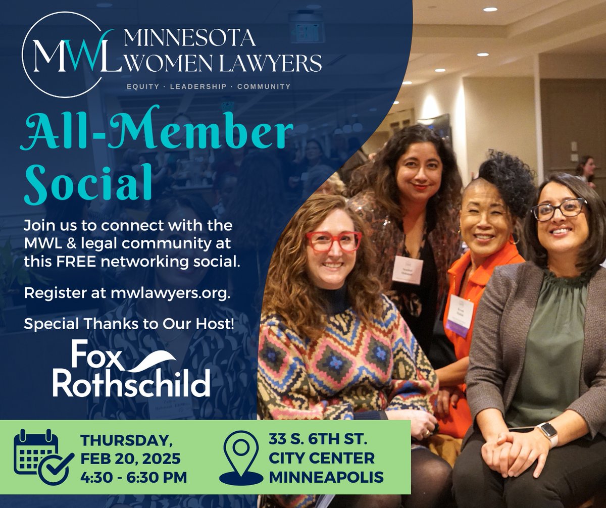 Join us for this in-person opportunity to connect and socialize.  MWL members are welcome to extend the invitation to colleagues and friends. Register at mwlawyers.org/events/EventDe…