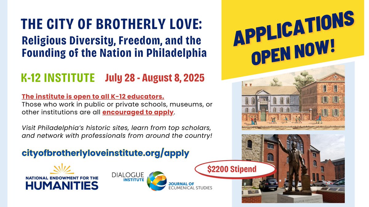 Tim Hall, Ph.D. (@religionmatter5) on Twitter photo Excited to get a text, Religion in Philadelphia, preparing to serve as a K-12 Teacher-Facilitator for <a href="/NEHgov/">National Endowment for the Humanities</a> Summer Institute "City of Brotherly Love: Religious Diversity, Freedom, and the Founding of the Nation in Philadelphia," from 7/28 to 8/8 at <a href="/DialogueINST/">Dialogue Institute at Temple University</a>. For details & Excited to get a text, Religion in Philadelphia, preparing to serve as a K-12 Teacher-Facilitator for <a href="/NEHgov/">National Endowment for the Humanities</a> Summer Institute "City of Brotherly Love: Religious Diversity, Freedom, and the Founding of the Nation in Philadelphia," from 7/28 to 8/8 at <a href="/DialogueINST/">Dialogue Institute at Temple University</a>. For details &