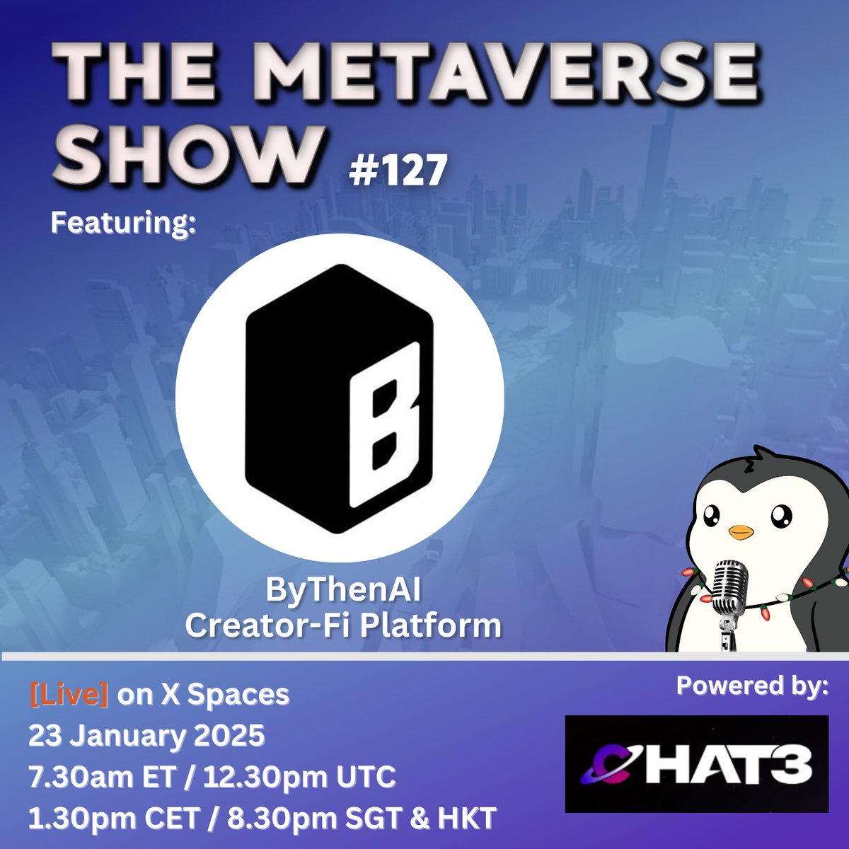 I'm bringing on the team from Creator-Fi platform <a href="/bythenAI/">bythen</a> for Ep.127 of The Metaverse Show to talk about how they empower users to build and grow their social presence.

Join us tomorrow. Set reminder here: x.com/i/spaces/1YqKD…
