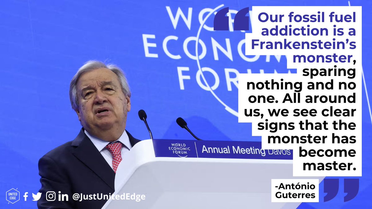 UN Secretary-General AntónioGuterres has likened the world's dependence on fossil fuels to a "Frankenstein's monster," highlighting the urgent need for decisive climate action.  Read the full story at <a href="/guardian/">The Guardian</a>: bit.ly/4h3oTGs

#ClimateCrisis #ClimateJustice