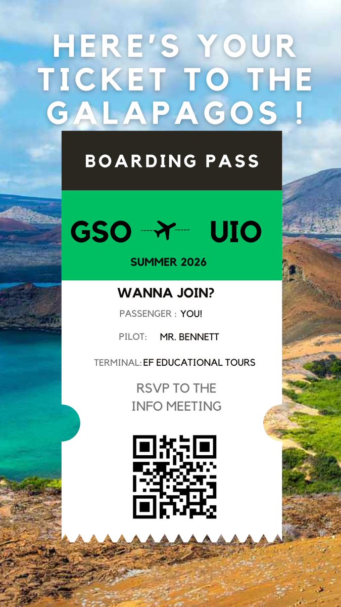Scan the code to learn about this fabulous opportunity for a summer trip to the Galapagos Islands!