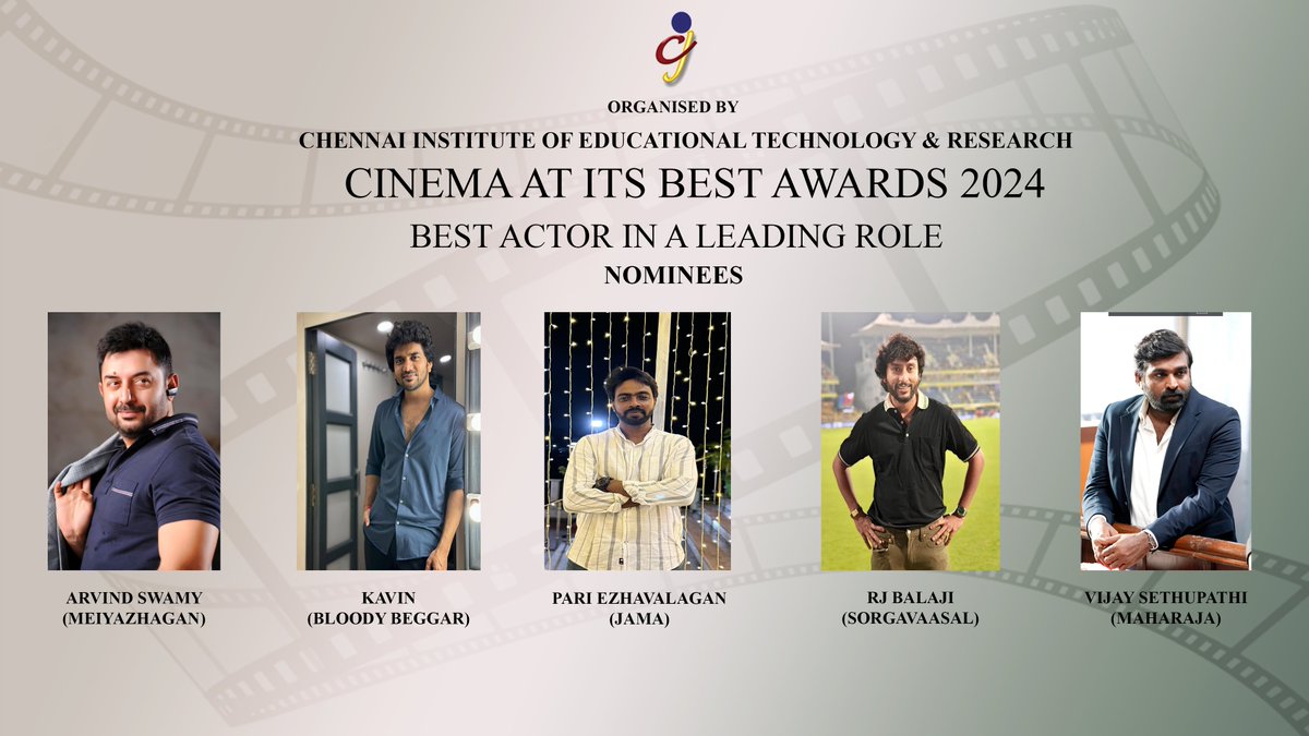 Cinemaatitsbest's tweet photo. #CAIBAWARDS2024
#BESTACTORINALEADINGROLE #NOMINEES
@thearvindswami #Meiyazhagan
@Kavin_m_0431 #BloodyBeggar
@PariElavazaghan #Jama
@RJ_Balaji #SorgaVaasal
@VijaySethuOffl #Maharaja https://t.co/QRClt2aLbo
