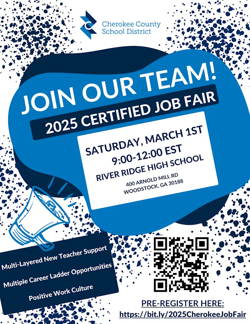 Pre-registration for CCSD’s Annual Certified Job Fair is officially open!
Join us on Saturday morning, March 1st, for an incredible opportunity to network with representatives from every elementary, middle, and high school in CCSD.
Pre-register online: bit.ly/2025CherokeeJo…