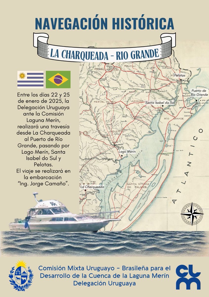 La embarcación “Ing.Jorge Camaño”ya surca las aguas d la HIDROVÍA URUGUAY-BRASIL. Viaje histórico y cn seguras consecuencias positivas. Felicitaciones al Pte. Ing.Gerardo Acosta, a Williams Morales, al MINTUR y a la Comisión de la Laguna ⁦<a href="/LuisLacallePou/">Luis Lacalle Pou</a> ⁦<a href="/OrsiYamandu/">Yamandú Orsi</a>⁩