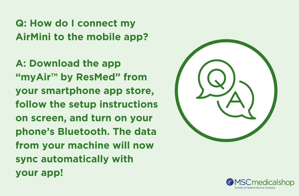 MSCMedicalShop's tweet photo. Dear MSC Medical Shop: How do I connect my AirMini to the mobile app? See the answer to this FAQ below! Shop the ResMed AirMini here: https://t.co/qqu8jT1jtR #MSCMedicalShop #homemedicalequipment #ResMed #AirMini #TravelCPAP #CPAP #SleepApnea #sleep https://t.co/eR0A8NEFbQ