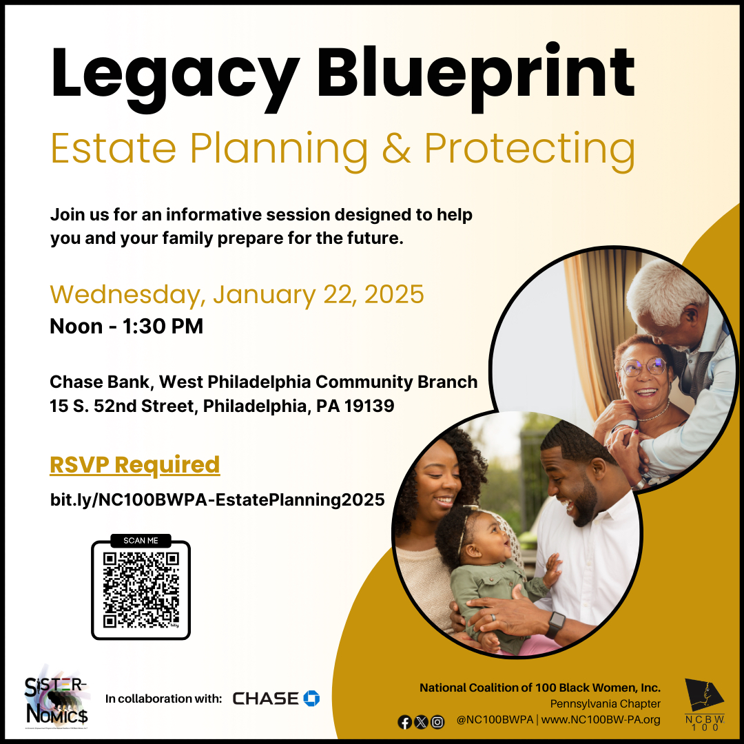 NC100BWPA's tweet image. TODAY! #NC100BWPA presents “SisterNomic$ Legacy Blueprint…Estate Planning &amp;amp; Protecting” — in collaboration with #CHASEBank!

Registration Required via bit.ly/NC100BWPA-Esta…