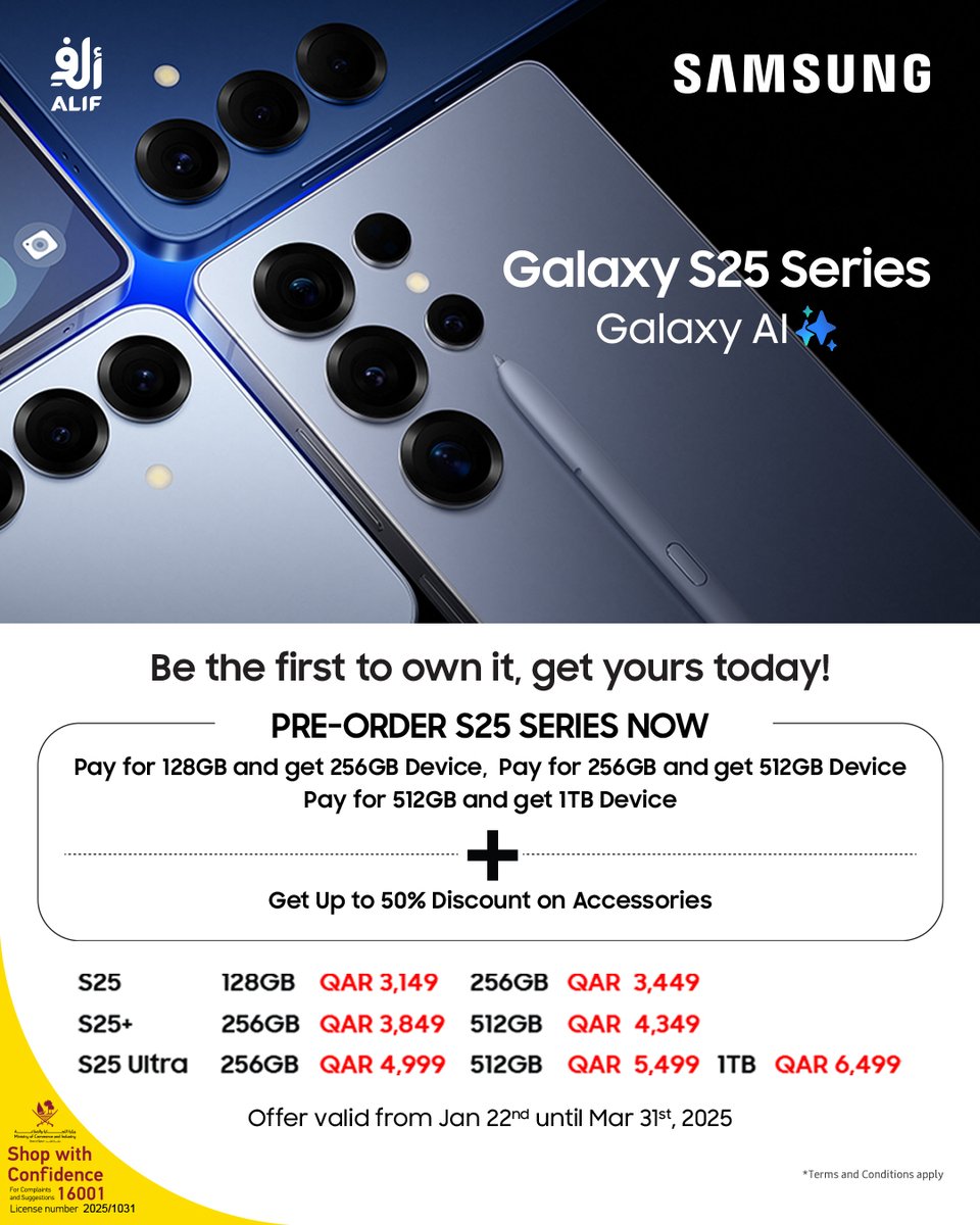 alifstoresqa's tweet photo. A true AI Companion is coming, Galaxy S25 Series - Be the first to own it! 🌟

#AlifStores #SamsungUnpacked #GalaxyAI #S25Series https://t.co/ybPMatjpLP