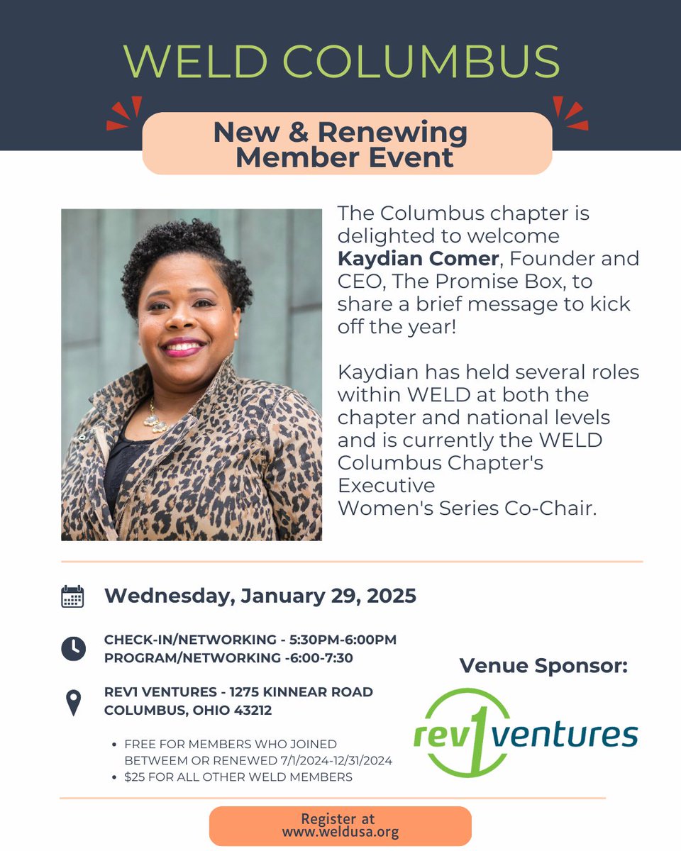 Kick off the year with the Columbus Chapter Leadership Team!  Join us for an evening of connection, networking, and inspiration featuring Kaydian Comer. Meet our team, explore ways to get involved, and connect with fellow leaders. ow.ly/R7YV50UAPxo
#ColumbusOhio