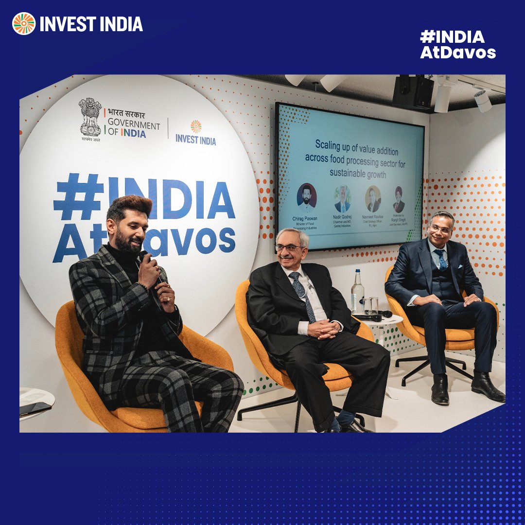 investindia's tweet photo. Team @investindia, in collaboration with @MOFPI_GOI, hosted a session at #WEF2025 on 'Scaling up of Value Addition Across Food Processing Sector for Sustainable Growth,' addressing post-harvest challenges &amp; highlighting policies driving investment in India.

#IndiaAtDavos #WEF25 https://t.co/NJrPIWn1lQ