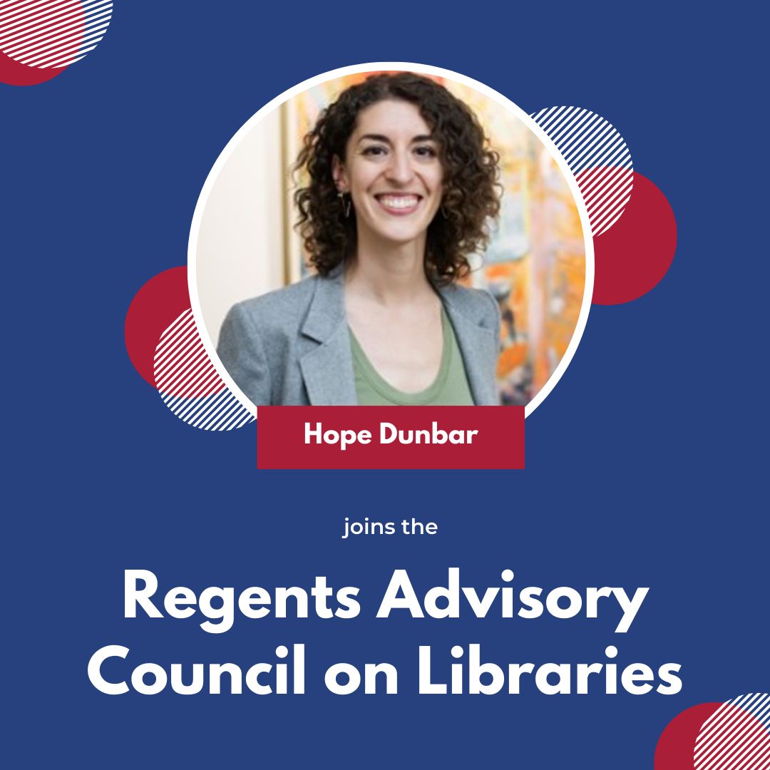 As of January 2025, the NYS Library welcomes three new members to the Regents Advisory Council on Libraries. Today we are pleased to welcome Hope Dunbar! 

For more info on incoming RAC members, please visit the NYS Library blog: buff.ly/4g1SvCO

#NYLibraries