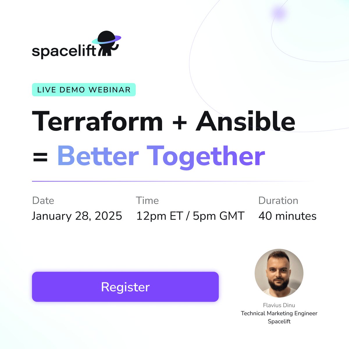 Trying to integrate your provisioning and configuration management workflows?
Join Spacelift’s Flavius Dinu on January 28th for the product demo webinar #Ansible + #Terraform = Better Together
Register 👇
hubs.li/Q033tPPG0?

#iac #devops