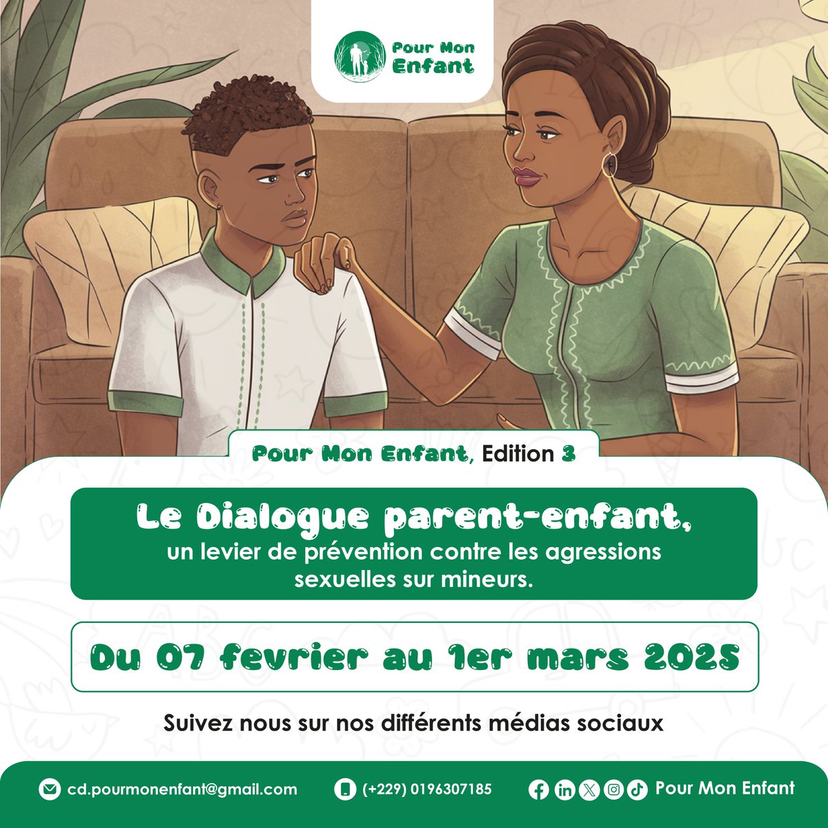 PourMonEnfant's tweet photo. La campagne digitale Pour Mon Enfant édition 3 se déroulera du 7 février au 1er mars 2025.

Cette année, nous mettons l'accent sur l'importance du dialogue parent-enfant dans la prévention des agressions sexuelles sur mineurs.

Abonnez-vous à nos canaux pour ne rien manquer ! https://t.co/tl40j7iE3V