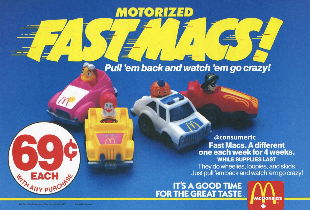 1985 McDONALD'S FAST MACS SET OF 4 PULL BACK CARS TOY VIDEO