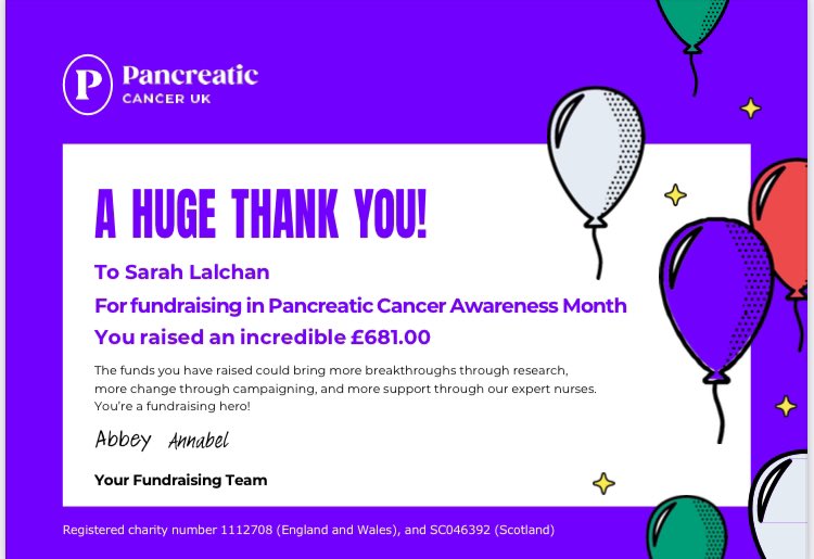 wendycb73's tweet photo. Really proud of my sister’s and my fundraising for #pancreaticcancerawareness #pancreaticcanceruk

Thank you to everyone who supported us to raise nearly £1500 between us!

💜💜💜 https://t.co/vthkvEaudG