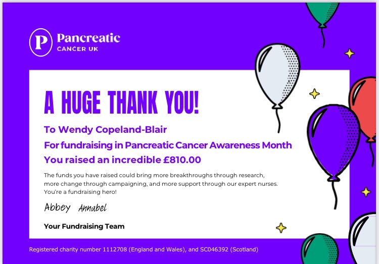 wendycb73's tweet photo. Really proud of my sister’s and my fundraising for #pancreaticcancerawareness #pancreaticcanceruk

Thank you to everyone who supported us to raise nearly £1500 between us!

💜💜💜 https://t.co/vthkvEaudG