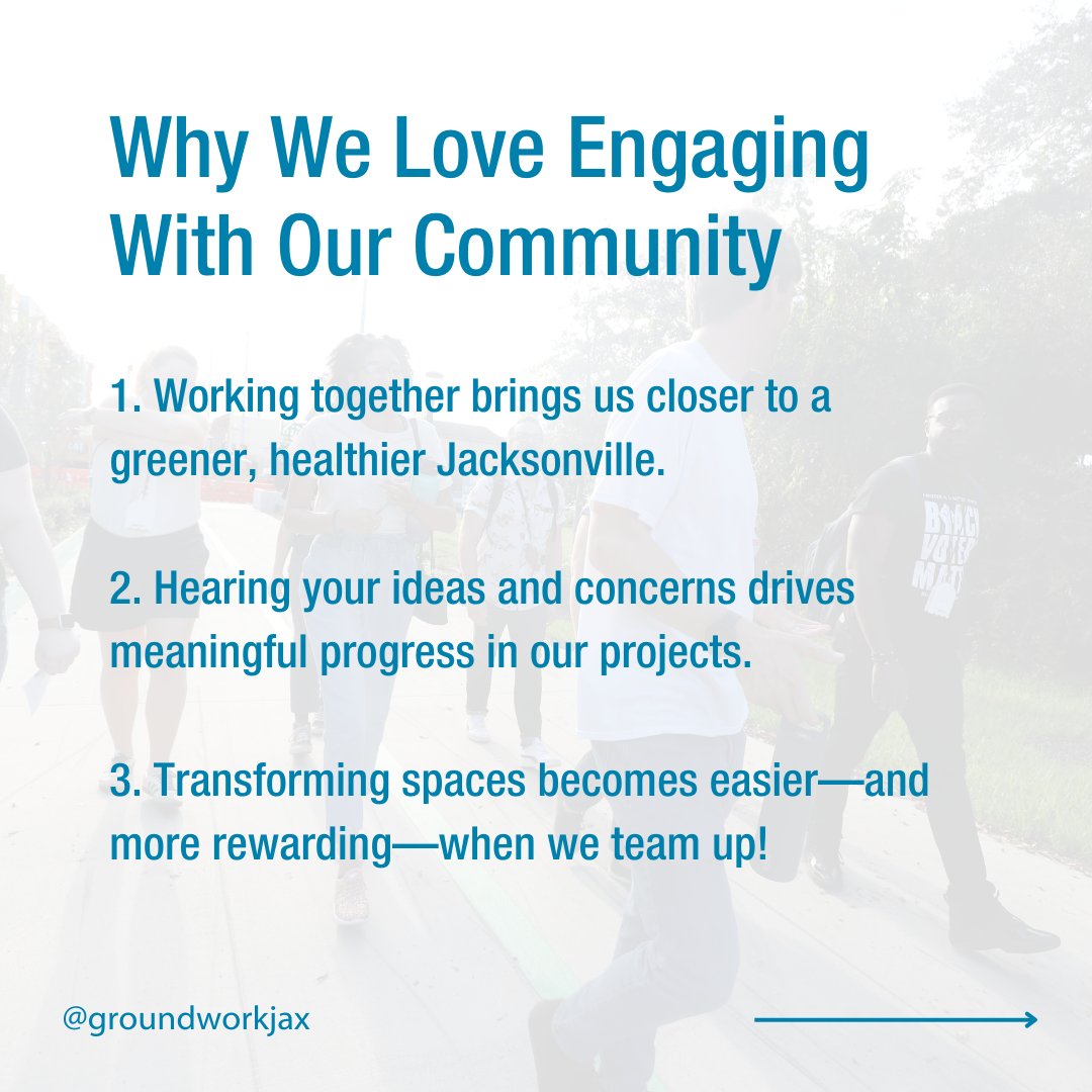 GroundworkJax's tweet photo. We love building connections with our community! ๐ Your feedback drives our mission to create a greener, more connected Jacksonville. ๐ Follow us for updates & ways to get involved!
#GroundworkJacksonville #EmeraldTrail https://t.co/JBxx30FbDT