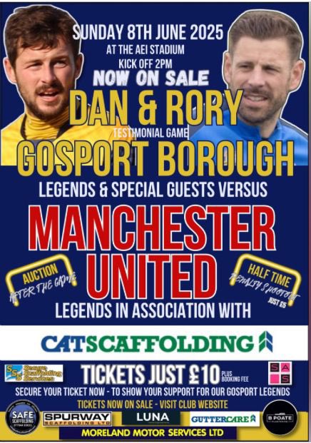 GosportBFC's tweet photo. 💳 Tickets NOW ON SALE for Dan &amp; Rory’s Testimonial Game. Find out more by clicking the link below 👇
🔗: https://t.co/lVQssxPCNA

#UpTheBoro #UTB https://t.co/Elk1vHXpqE