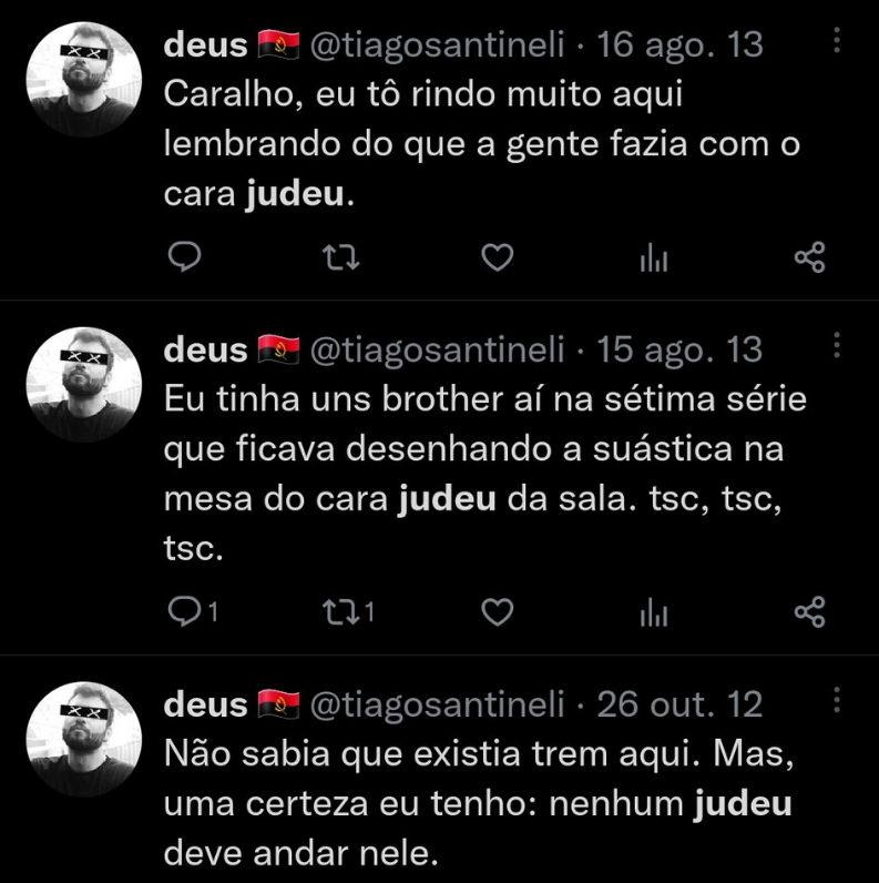 saintliberte's tweet photo. já que acharam os tweets inofensivos antigos do Nikolas eu queria saber oq o @tiagosantineli fazia com o amigo judeu dele, alguém já descobriu? https://t.co/cTX4qRLQAh