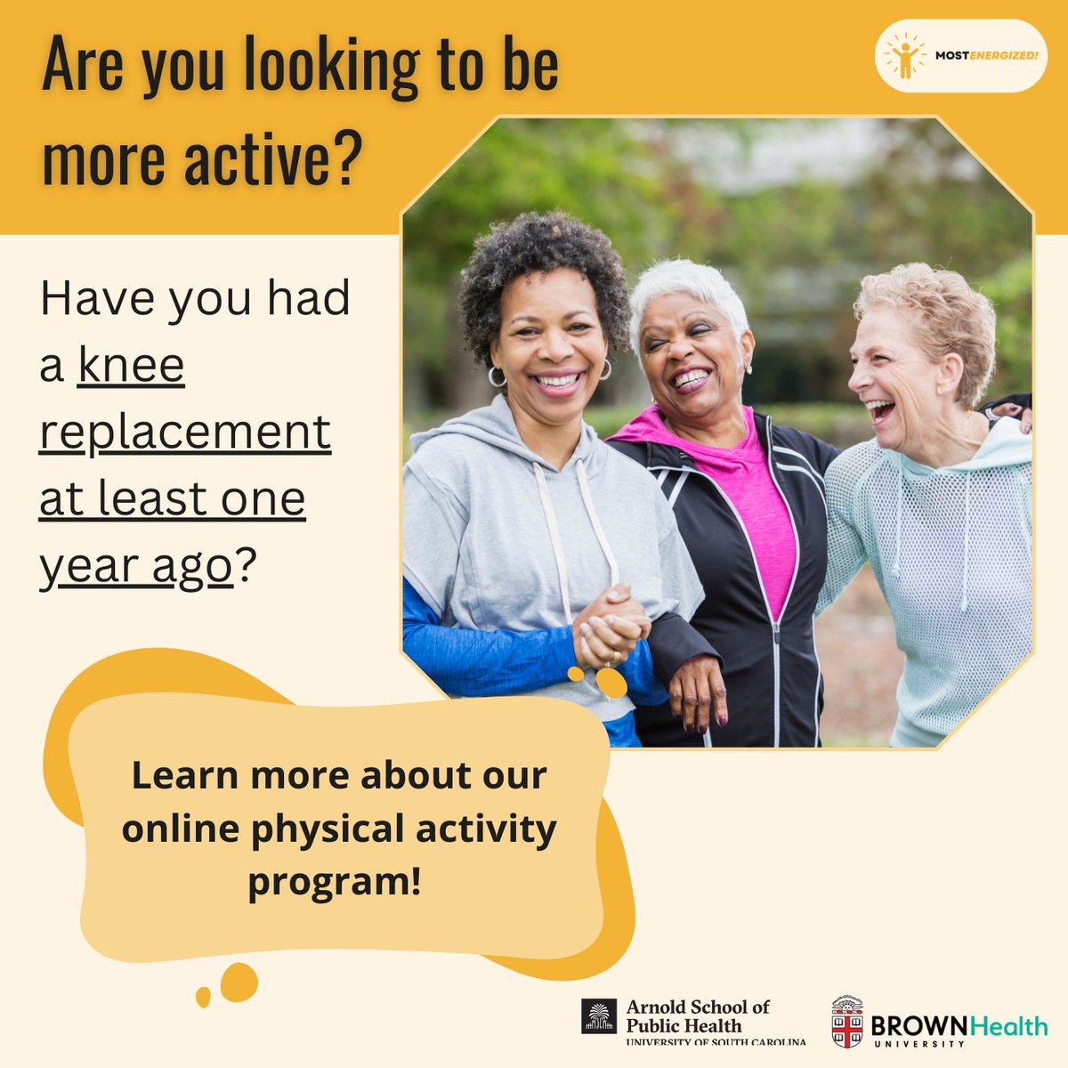 Christine Pellegrini (@cpellegrini11) on Twitter photo Recruitment is officially open for our MOST Energized! Exercise Program for #kneereplacement! <a href="/USCArnoldSchool/">USC Arnold School of Public Health</a> Visit our website for more information and to see if you are eligible most-energized.org Recruitment is officially open for our MOST Energized! Exercise Program for #kneereplacement! <a href="/USCArnoldSchool/">USC Arnold School of Public Health</a> Visit our website for more information and to see if you are eligible most-energized.org