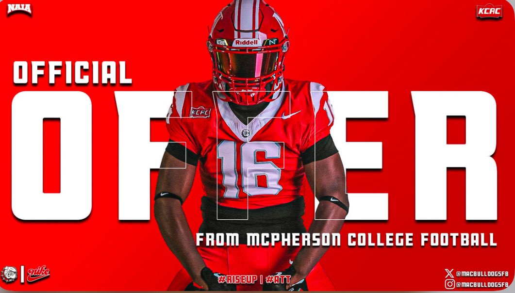 Blessed to receive scholarship offer from <a href="/MACBulldogsFB/">McPherson Football</a> <a href="/GreerRecruits/">Greer Football</a>