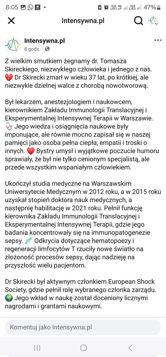 IntensywnaPL's tweet image. Świat stracił wspaniałego człowieka, wybitnego naukowca, świetnego lekarza. @TSkirecki  R.I.P.
