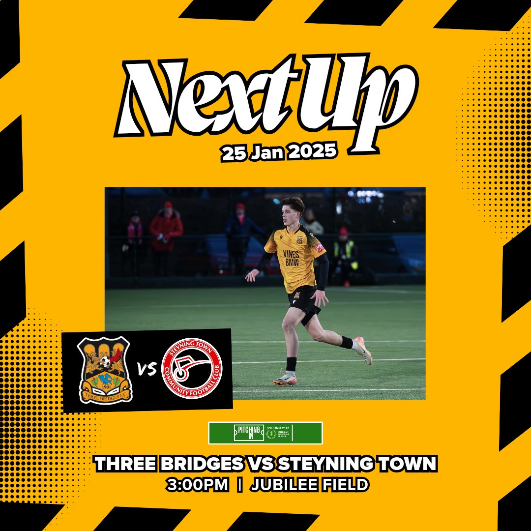 ThreeBridgesFC's tweet image. NEXT UP ⚽

The run of home games continues with the visit of @SteyningTown to Jubilee Field on Saturday afternoon.

#UpTheBridges🧡🖤