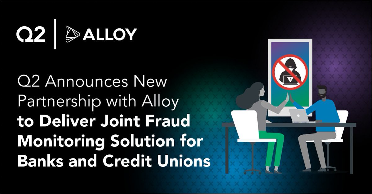 Q2 and <a href="/usealloy/">Alloy</a> have partnered to deliver a powerful joint fraud monitoring solution, empowering financial institutions to manage their fraud posture by balancing proactive monitoring and account holder experience. 👏 

Check out the announcement here ➡️ bit.ly/3PM8muw