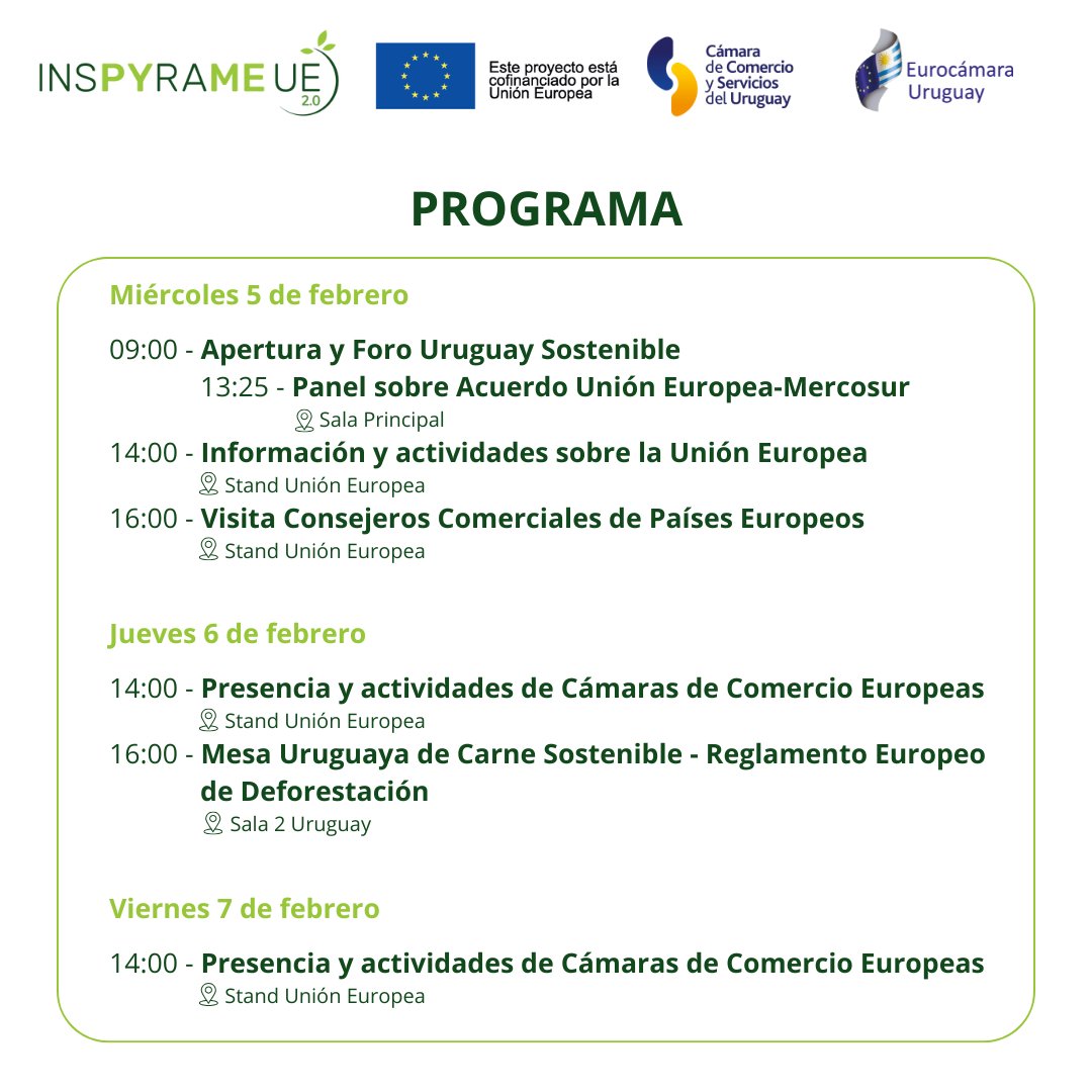 Inspyrame UE (@inspyrameue) on Twitter photo 🔊¡Estaremos presentes nuevamente en <a href="/agroenpunta/">AgroenPunta</a>!
📅5 a 7 de febrero
📍Centro de Convenciones de Punta del Este
Te esperamos en el stand de <a href="/UEenUruguay/">Unión Europea en Uruguay</a> con múltiples actividades y oportunidades para establecer nuevas conexiones internacionales 🔊¡Estaremos presentes nuevamente en <a href="/agroenpunta/">AgroenPunta</a>!
📅5 a 7 de febrero
📍Centro de Convenciones de Punta del Este
Te esperamos en el stand de <a href="/UEenUruguay/">Unión Europea en Uruguay</a> con múltiples actividades y oportunidades para establecer nuevas conexiones internacionales