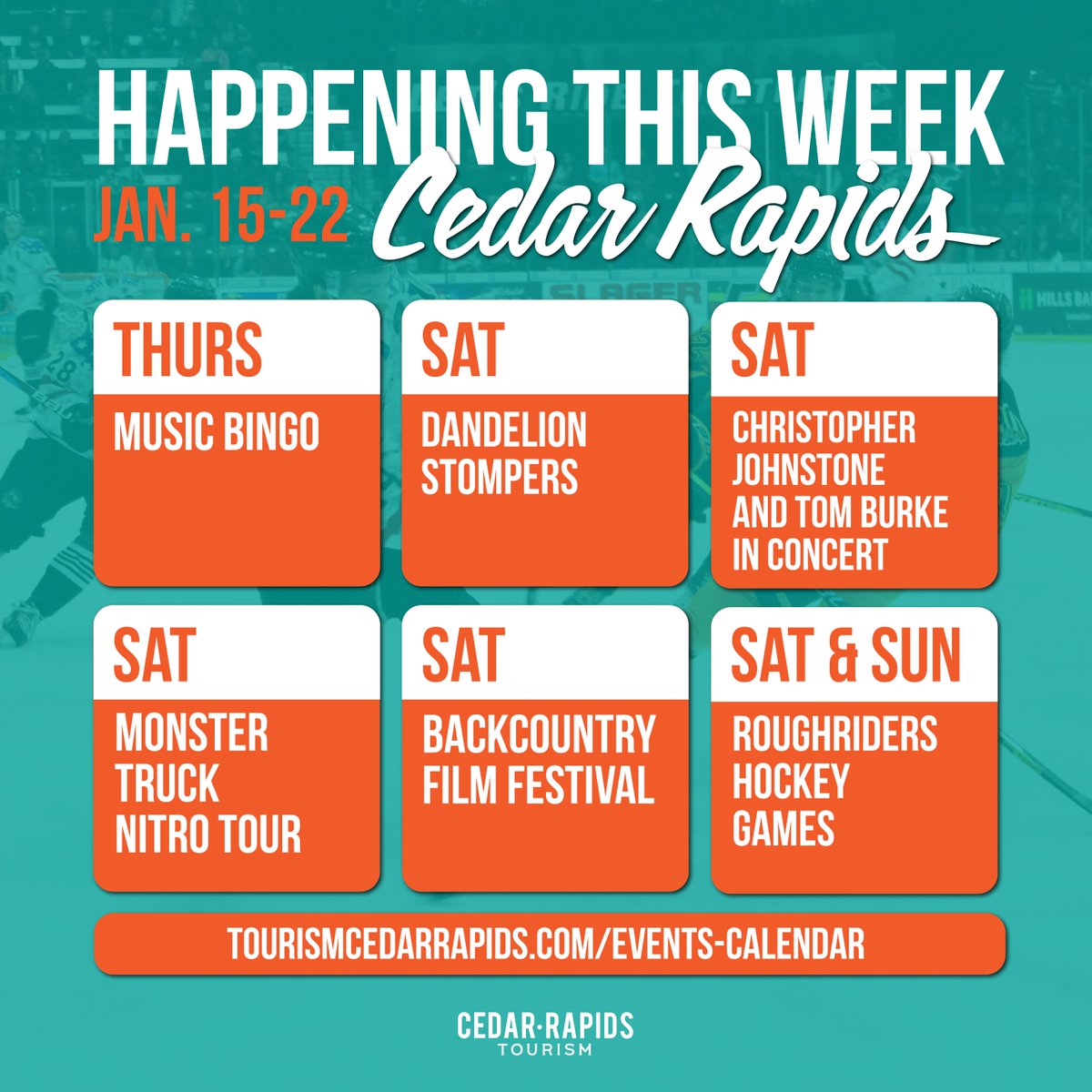 Trying to stay warm? Check out the many events happening this week in C.R. that will keep you indoors🥶

#cedarrapids #thisisiowa #fun #exciting #familyfun #hockey #livemusic