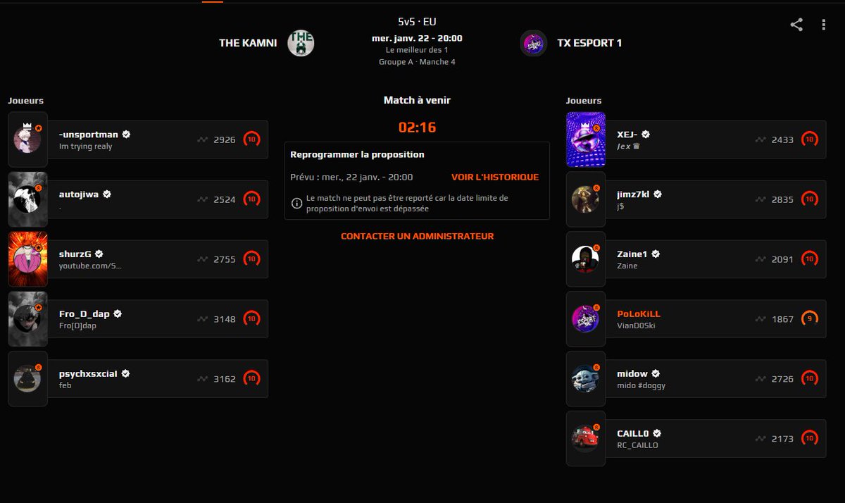 Prochain match ESEA :

Team TX E-sport J CS2 ⚫🟣🔥
DATE :  22/01/25 
TOP DÉPART : 20h00
🆚 THE KAMNI

GOGOGO c'est maintenant !
#TXEsport #CS2 #tournament #ESEAOPEN10