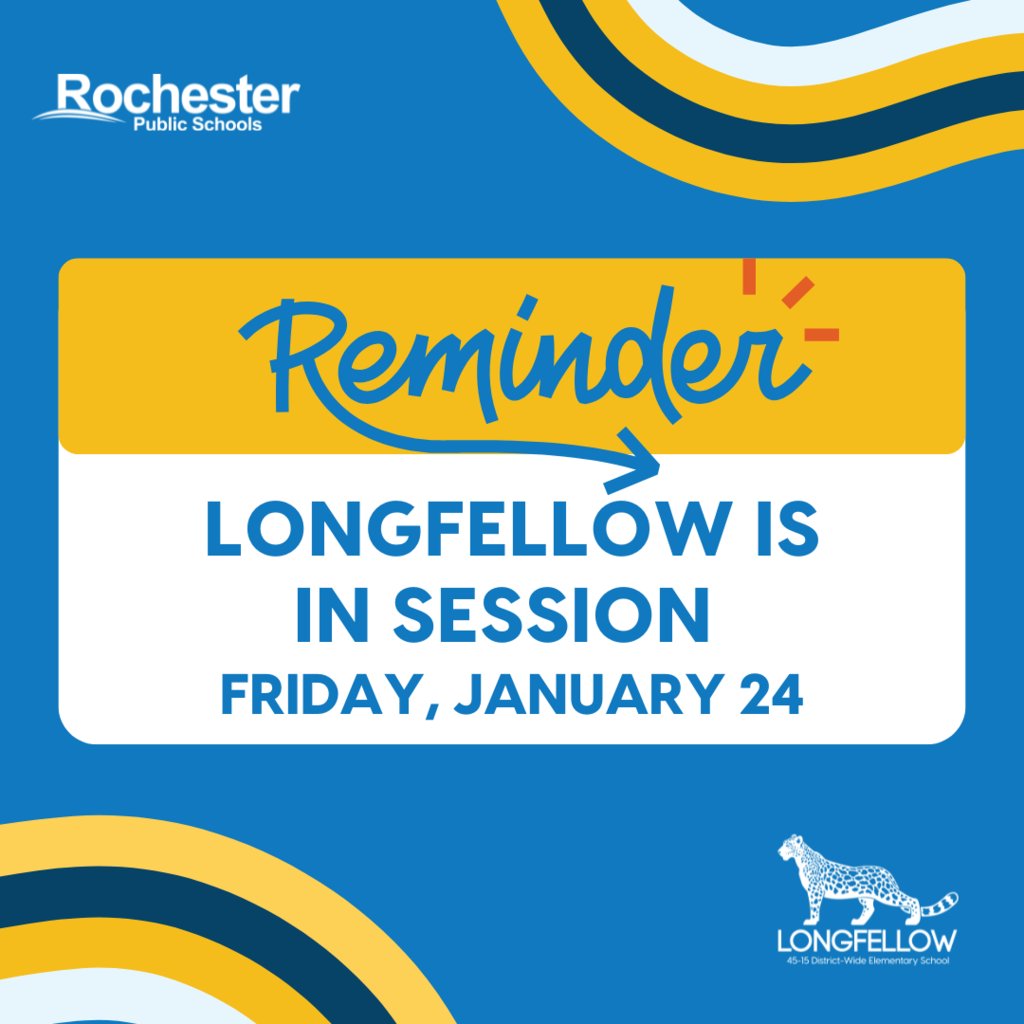 All schools except Longfellow Elementary will be closed on Friday, January 24. Students, enjoy your day off. RPS staff will be participating in a PD/grading day. We'll see you back on Monday, January 27!