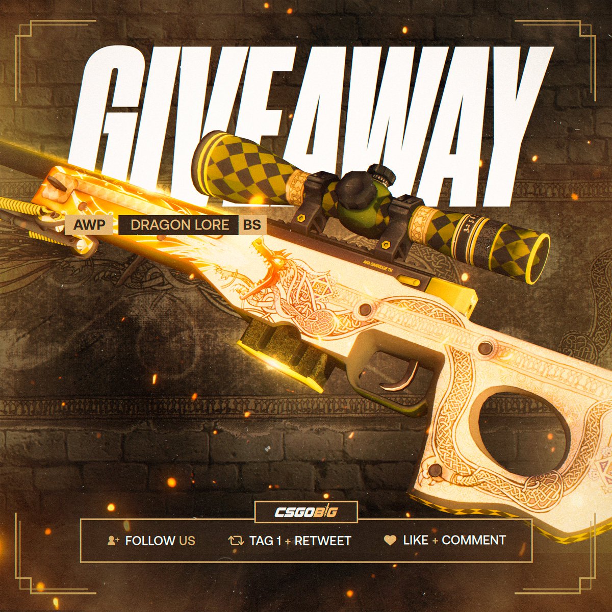 csgobig's tweet photo. AWP Dragon Lore Giveaway! 🔥

- Follow @CSGOBig
- Retweet &amp; Tag a Friend
- Comment your CSGOBig UserID

The winner will be chosen on the 14th of February. https://t.co/TGeM8ON1tG