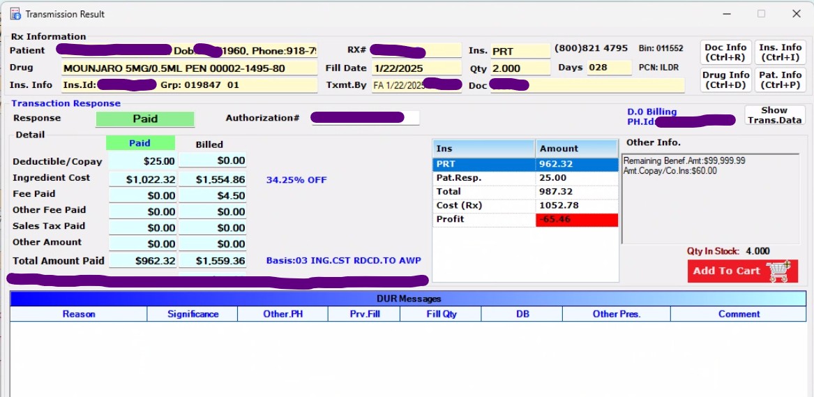 IPA_SouthEast's tweet photo. @TruthRX Prime Therapeutics Paying for Mounjaro for Independent Pharmacy claim. https://t.co/H0PYt4CU3h