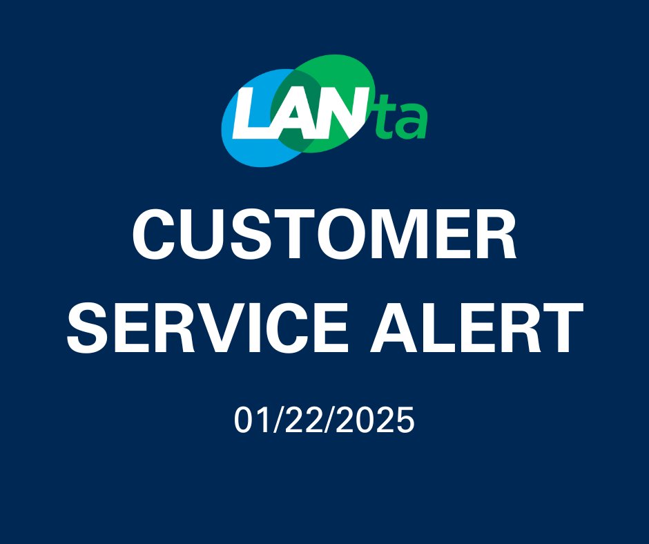 CUSTOMER SERVICE ALERT:
01/22/2025

We are currently experiencing technical difficulties with our phone lines. Please try calling back shortly. For urgent inquiries, please email customerservice@lantabus.com.
