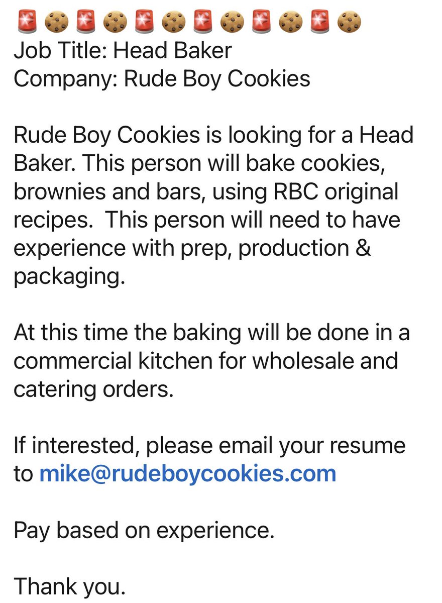 🚨 JOB OPPORTUNITY 🚨
🍪🔥🍪🔥