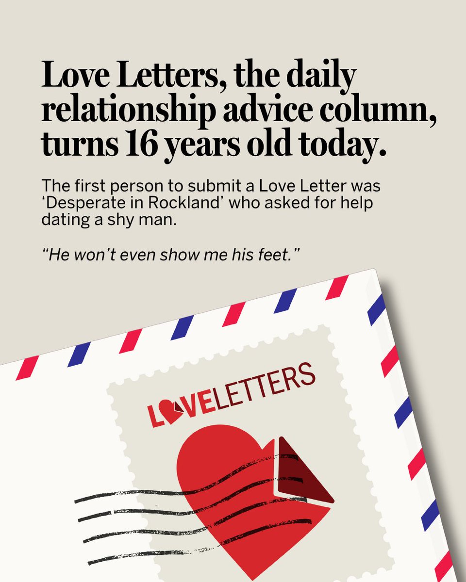 Love Letters (@lovelettersblog) on Twitter photo Today, Boston.com and <a href="/BostonGlobe/">The Boston Globe</a>'s advice column Love Letters, turns 16 years old. 💌 🎂
<a href="/MeredithGoldste/">Meredith Goldstein’s on here less</a>: To those who’ve read for years or listened to the podcast – and to new faces – thank you.
Here's the first letter from 2009: trib.al/FWSz5Jw Today, Boston.com and <a href="/BostonGlobe/">The Boston Globe</a>'s advice column Love Letters, turns 16 years old. 💌 🎂
<a href="/MeredithGoldste/">Meredith Goldstein’s on here less</a>: To those who’ve read for years or listened to the podcast – and to new faces – thank you.
Here's the first letter from 2009: trib.al/FWSz5Jw