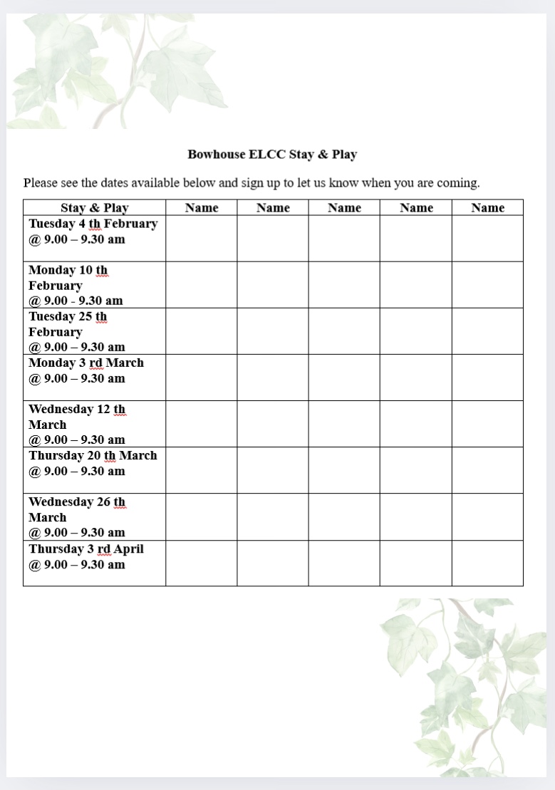 Bowhouse Early Learning and Childcare (@bowhousebairns) on Twitter photo We are excited to invite families to our Stay and Play sessions <a href="/BowhouseBairns/">Bowhouse Early Learning and Childcare</a> starting in February๐ See details below for more info โฌ๏ธ๐ #stayandplay #bestplacetogrowup #family ๐
canva.com/design/DAGcu34โฆ We are excited to invite families to our Stay and Play sessions <a href="/BowhouseBairns/">Bowhouse Early Learning and Childcare</a> starting in February๐ See details below for more info โฌ๏ธ๐ #stayandplay #bestplacetogrowup #family ๐
canva.com/design/DAGcu34โฆ