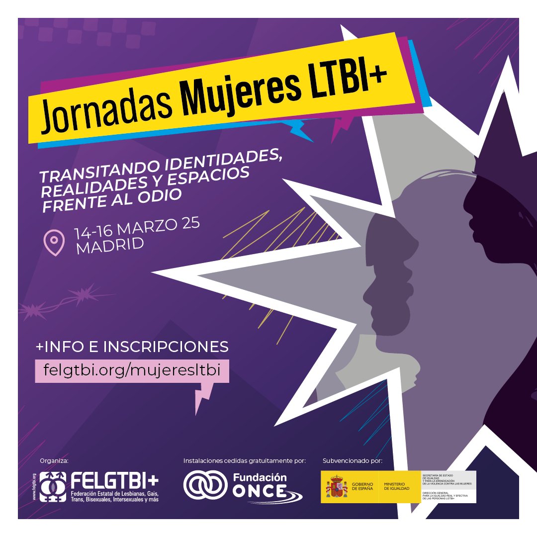 🔜Llegan las II Jornadas Mujeres LBTI+: Transitando identidades, realidades y espacios frente al odio

Ven a reflexionar todo lo que nos atraviesa, todo lo que nos une y las necesidades de las intersecciones que forman parte del colectivo

👉🏾Más info en felgtbi.org/mujeresltbi/