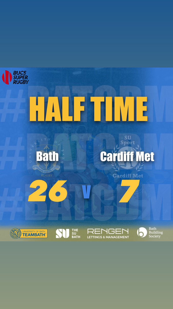 UOBathRugby's tweet photo. 26-7 HT
#BUCSSuperRugby #BATCDM https://t.co/1uaLmWUfwj
