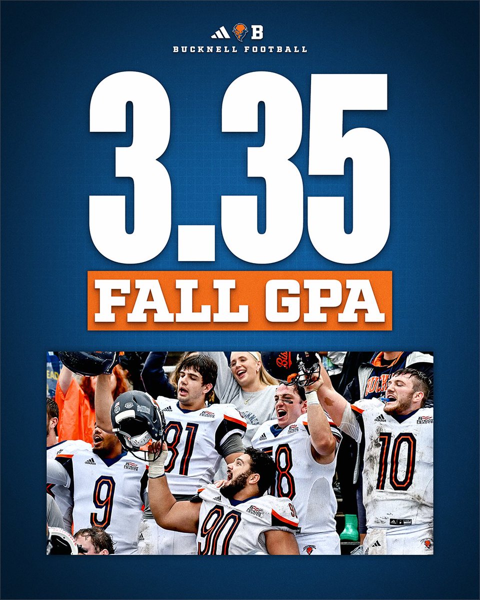 So proud of the hard work our team puts in every day on the field and in the classroom, where our squad combined for a stellar 3.35 team GPA in the fall! We had 48 guys make the Dean's List (3.5+), including five with perfect 4.0s. 

#rayBucknell #ACT #ScholarAthletes.