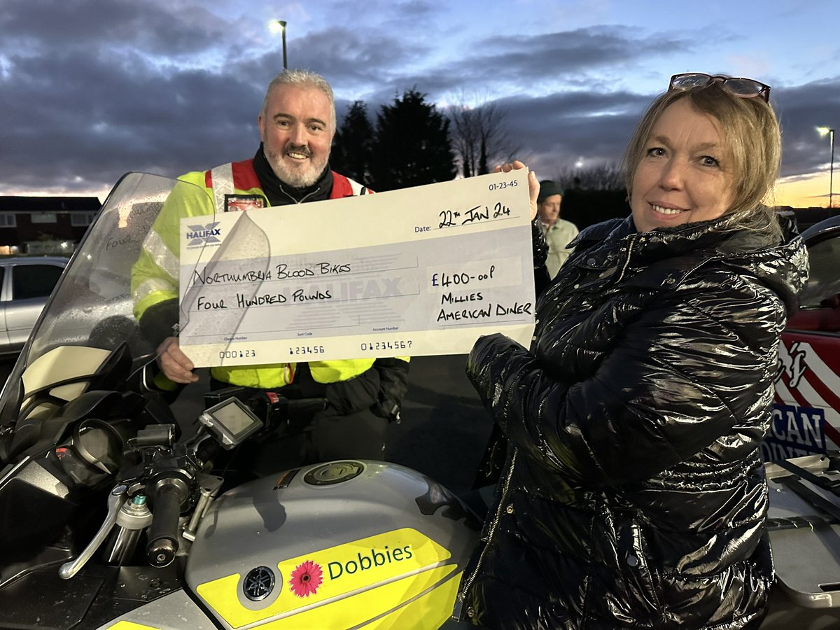 Thank you to all the staff and customers at Millie’s America Diner for their generous donation of £400 to our charity 🫶

#thankyou #thankyouforyoursupport #BloodBikes