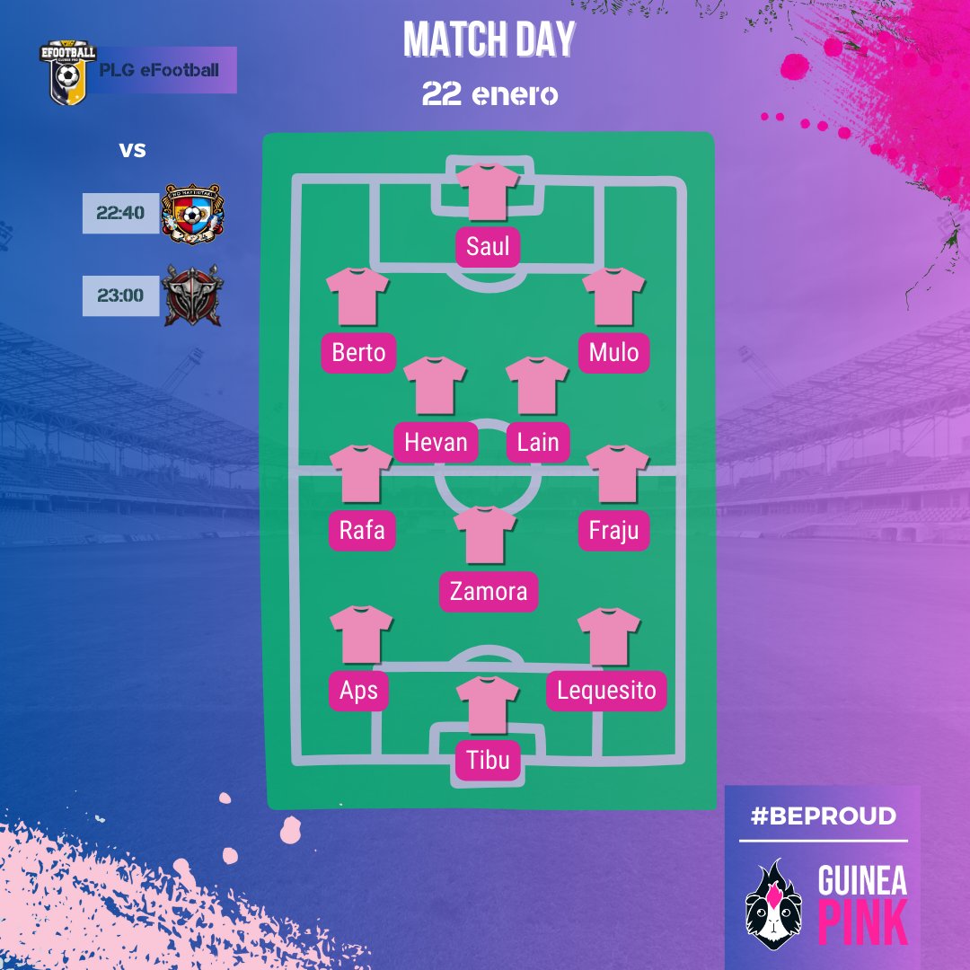 GuineaPinkClub's tweet photo. 🔥Hoy es EL DÍA🔥

Últimos dos partidos para #GPCoronet, y el título de la @PLGeFootBall está al alcance⚽️

Cada jugada importa, cada gol nos acerca a la gloria, ¿estáis listes para llevar galones? ⭐️

🏆VS @NoHayTikiTaki 
🏆VS #Titans

GL💜 

@OGT_Saulolo @bertotorre88 @HevanJR1995 @vLAINm @Rafansky84YT @Aps091 @Lequesito_ @Tiburonspu 

#BEPROUD🏳️‍🌈💜